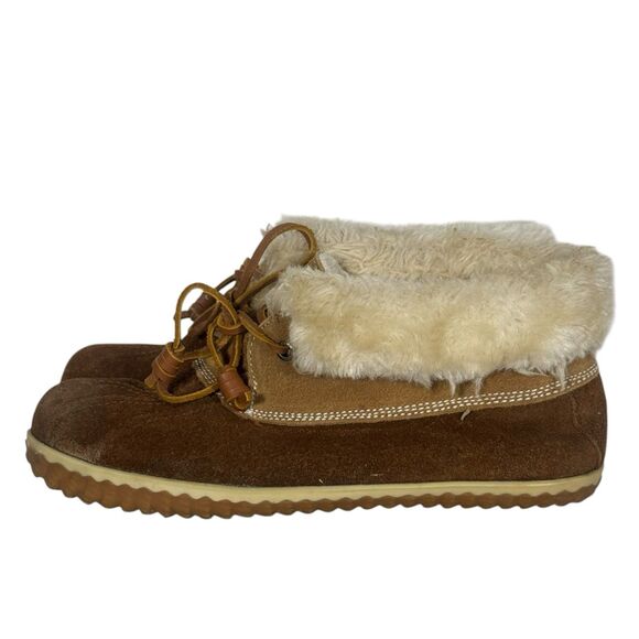 Sperry Top Sider Women’s Faux Fur Lined Duck Bootie Slipper Size 7 Whiskey Suede - Picture 3 of 10
